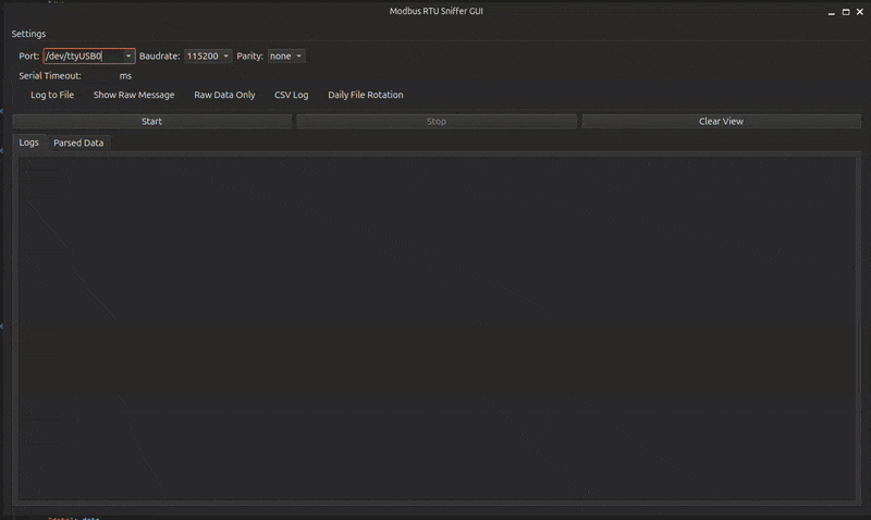 ModbusSniffer GUI demo